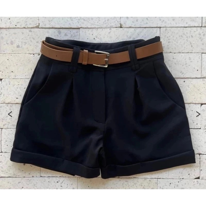 SHORT ALFAIATARIA FEMININO CINTURA ALTA COM BOLSO 