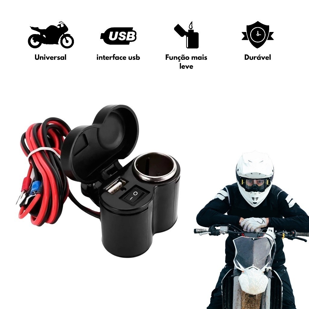 Tomada para Moto USB 12V Acendedor Motocicleta Car