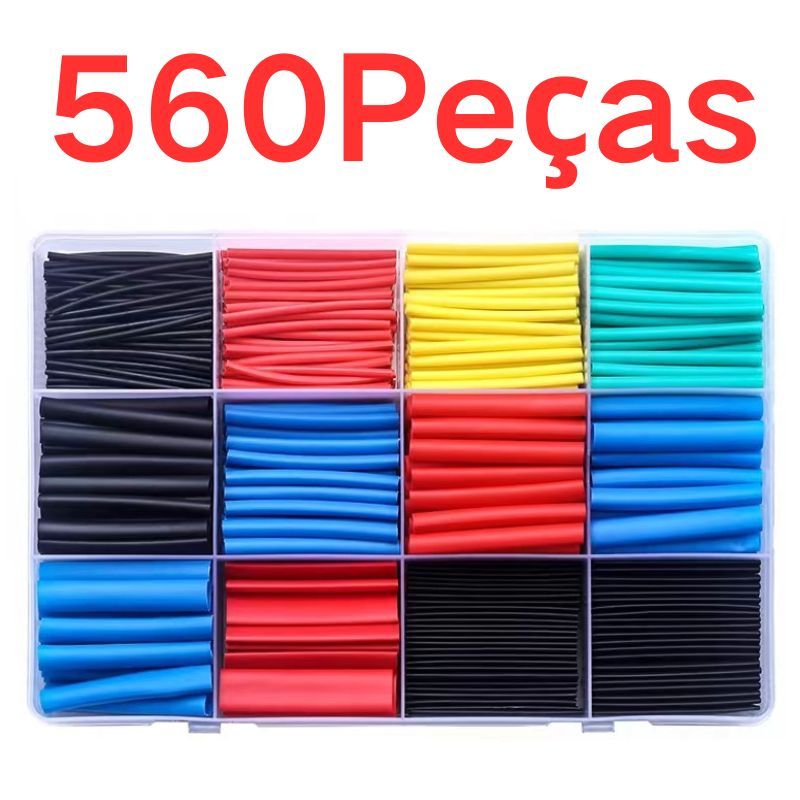 Kit 560 Peças Tubo Termo Retrátil Preto Ou Color