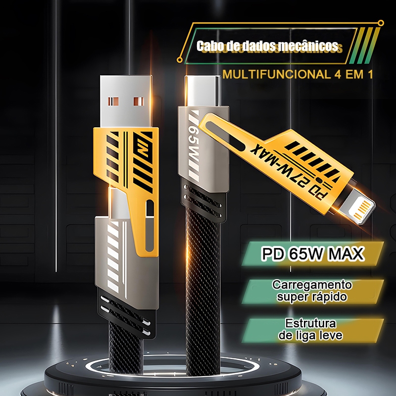 Cabo 4 em 1 Carregamento Rápido PD 65W USB Tipo C