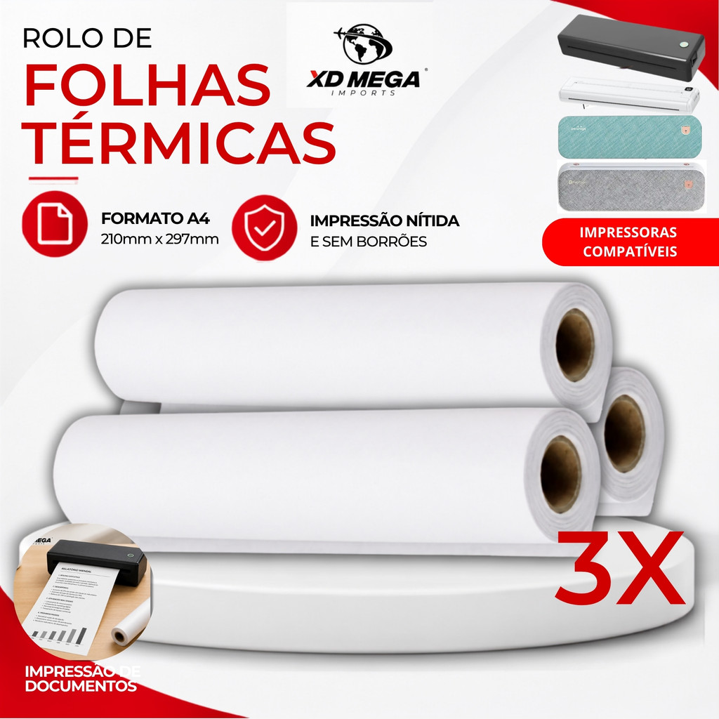 Papel Térmico Impressora Peripage A40 A4 21×