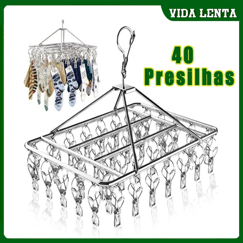 Varal Retângulo Inox 40 Clips Prendedores Para Ap