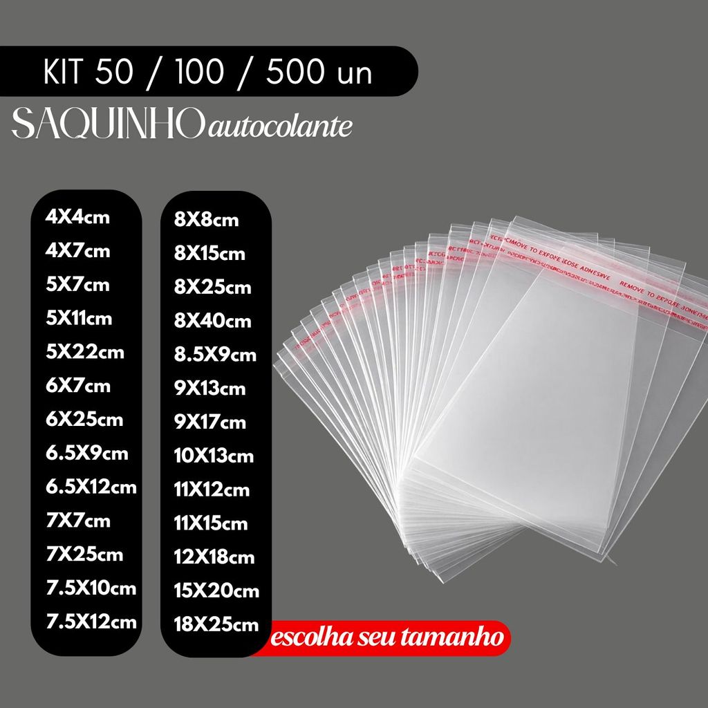 Kit 100 Saquinhos Autocolante Transparente Saco Ad