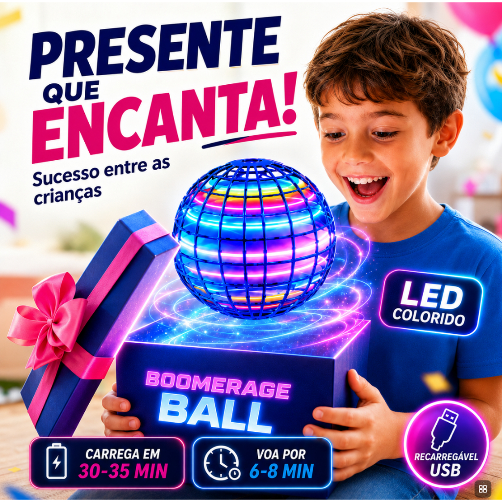 Bola Voadora LED Boomerang Brinquedo Interativo In