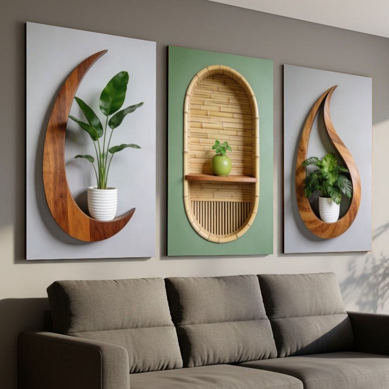 Quadro Decorativo Tríptico Madeira Natural Pratel