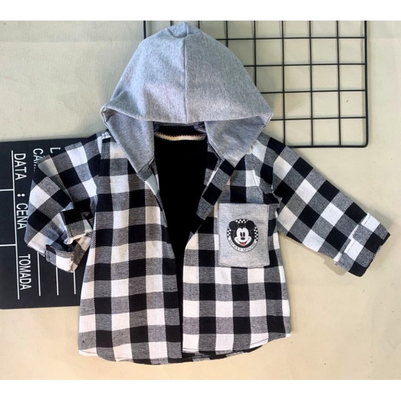 flanela infantil mickey xadrez com capus inverno e