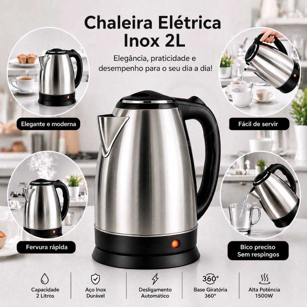 Chaleira Elétrica Inox 2 Litros 110 v 220 v  para