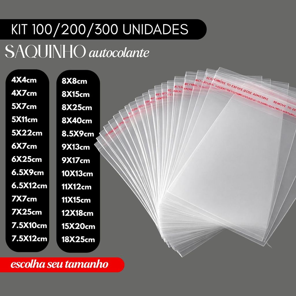 Kit 100/200 Saquinhos Autocolante Transparente Ade