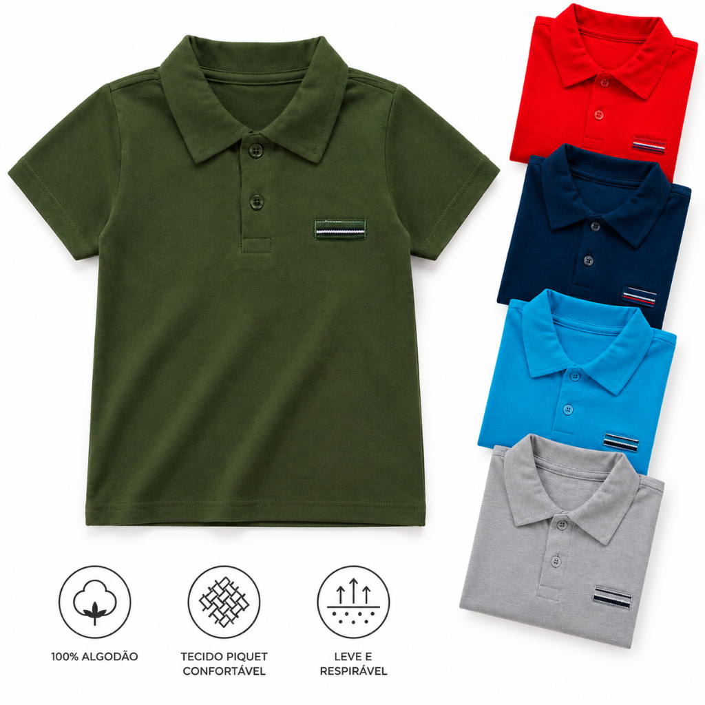 Polo Camisa Básica Blusa Infantil Menino Casual, 