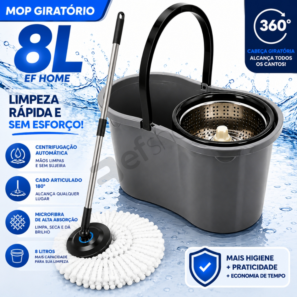 Mop Com Centrifuga Inox e Cabo em Inox Com Refil D