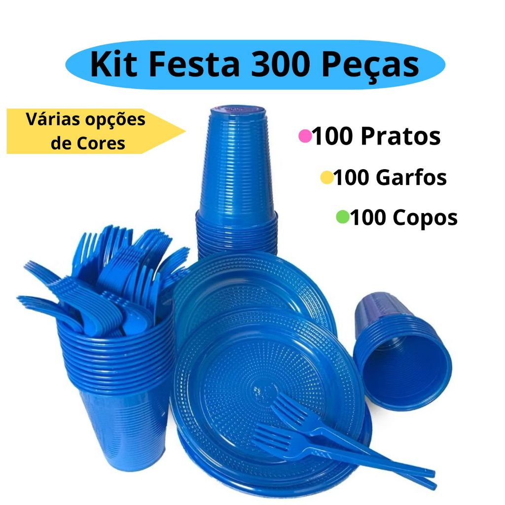 Kit Festa Descartável 300 Peças Exclusivas Cores