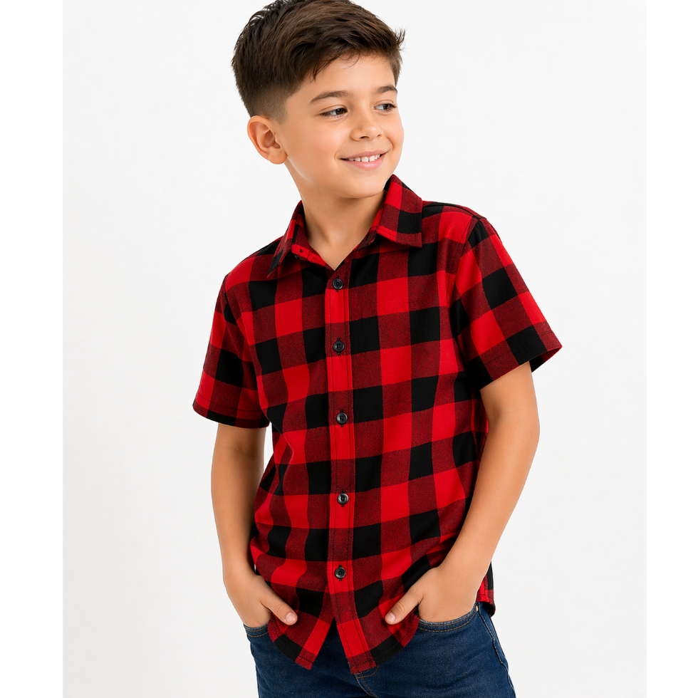 Camisa Xadrez Infantil Manga Curta Menino Festa Ju