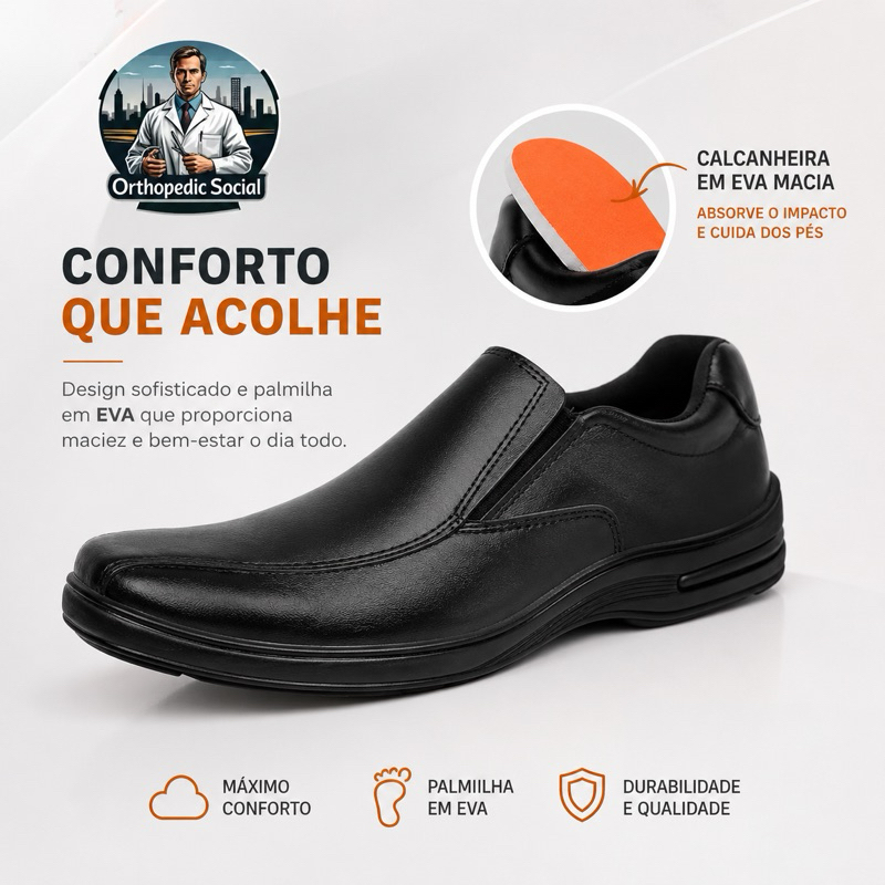 Sapato Social Masculino Conforto Antistress Macio 