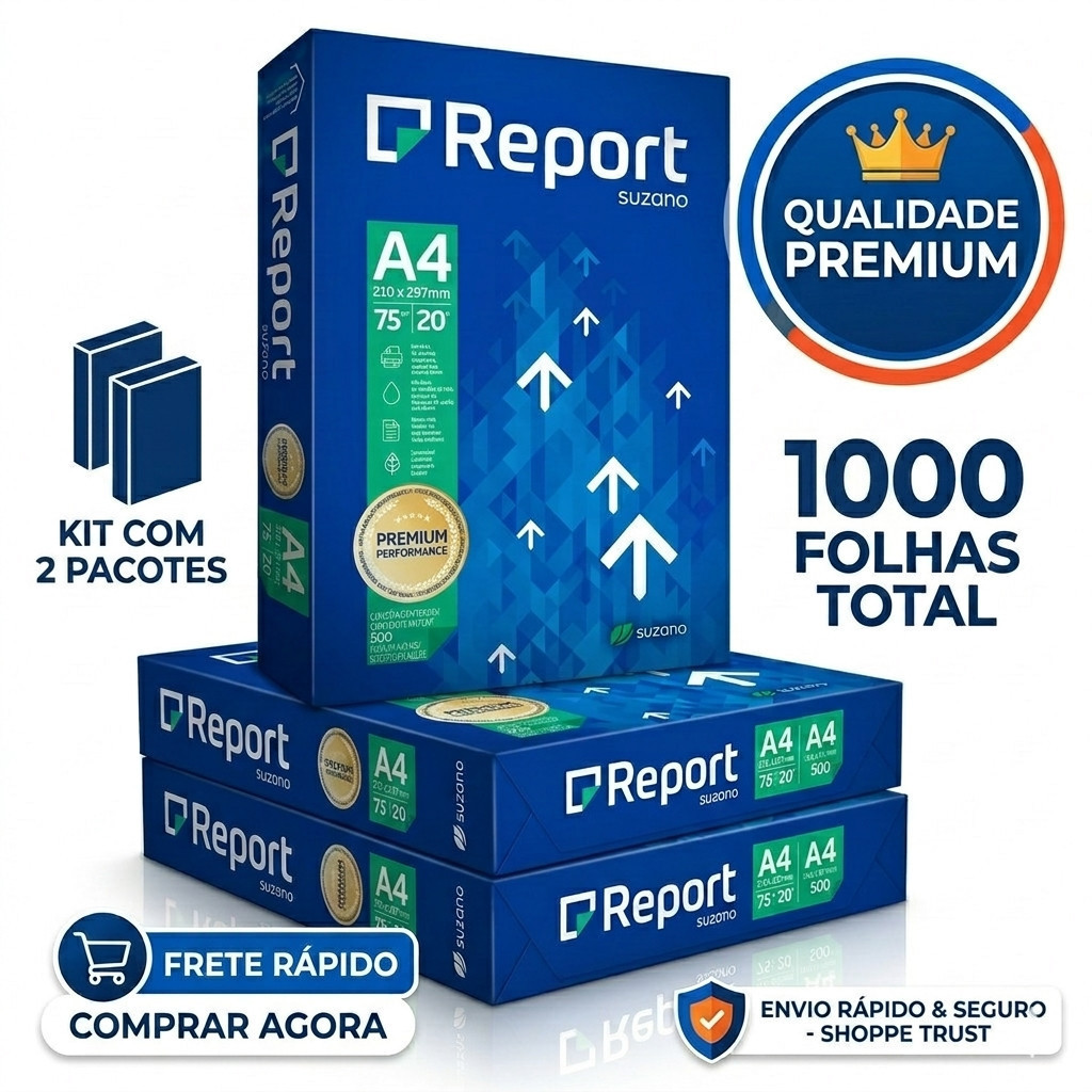 Kit 2 Papel Sulfite A4 75g Suzano Report 1000 Folh