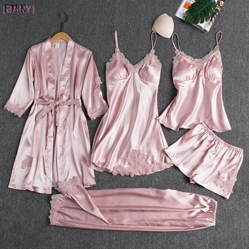 [BANY] Conjunto de Pijamas de Seda para Mulheres c