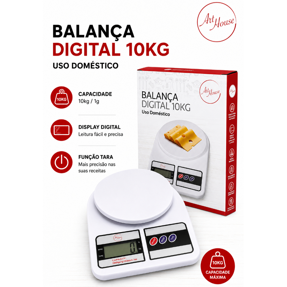 Balança de Cozinha Digital 10kg Alta Precisão Br