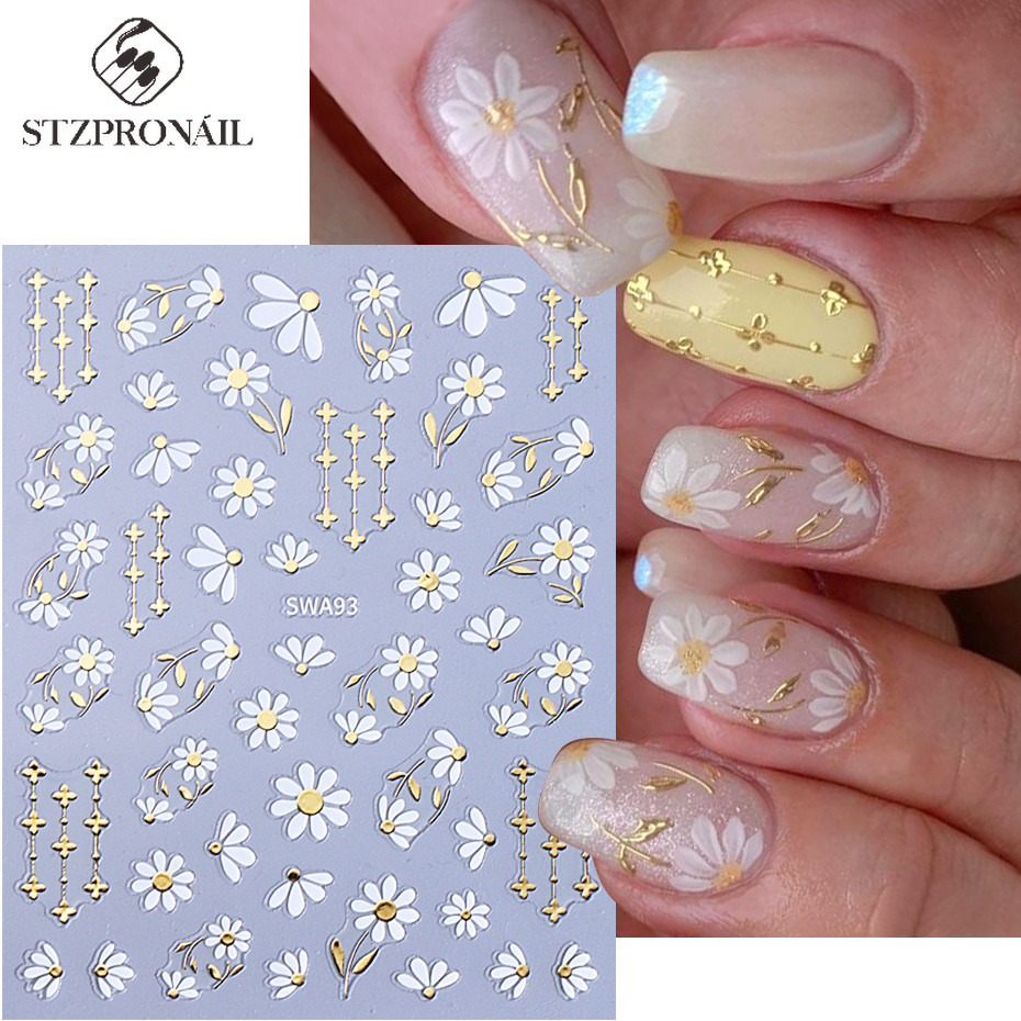 3D Metálico Linha De Ouro Flor Adesivos De Unhas 