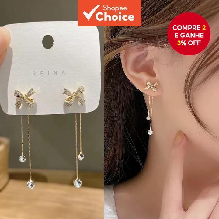 Brincos De Borla Com Laço De Strass Coreano Da Mo