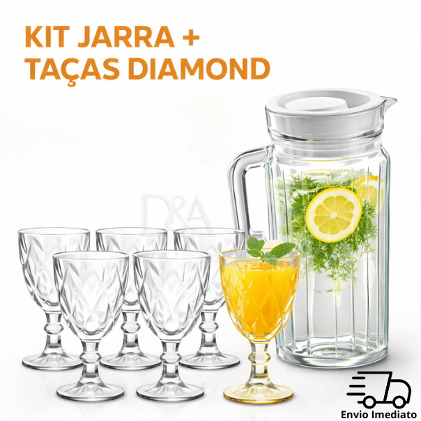 Kit Taças Diamond 320ml + Jarra | 4 ou 6 Taças V