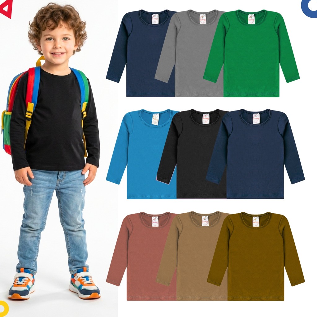 Kit 4 Blusas Térmicas Infantil Masculina Manga Lo