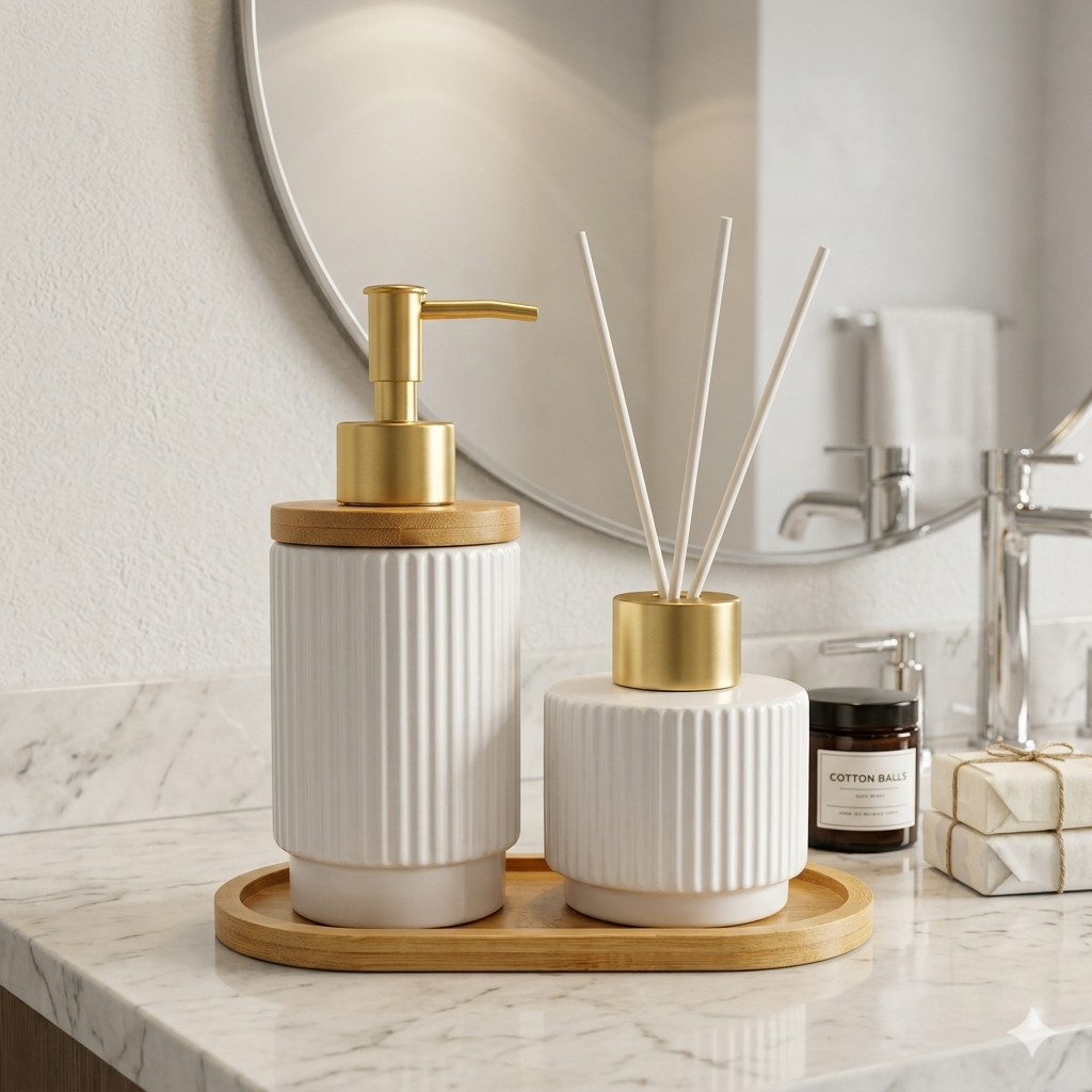 Kit Banheiro Lavabo Porta Sabonete Líquido Sabone