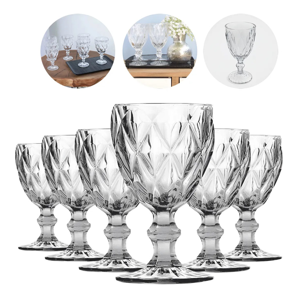 Conj. 6 Taças de Vidro Diamond Transparente 340ml