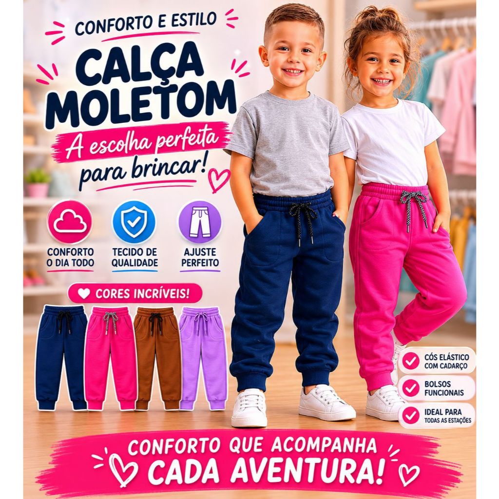 Calça Moletom Infantil Unissex Premium Flanelada 