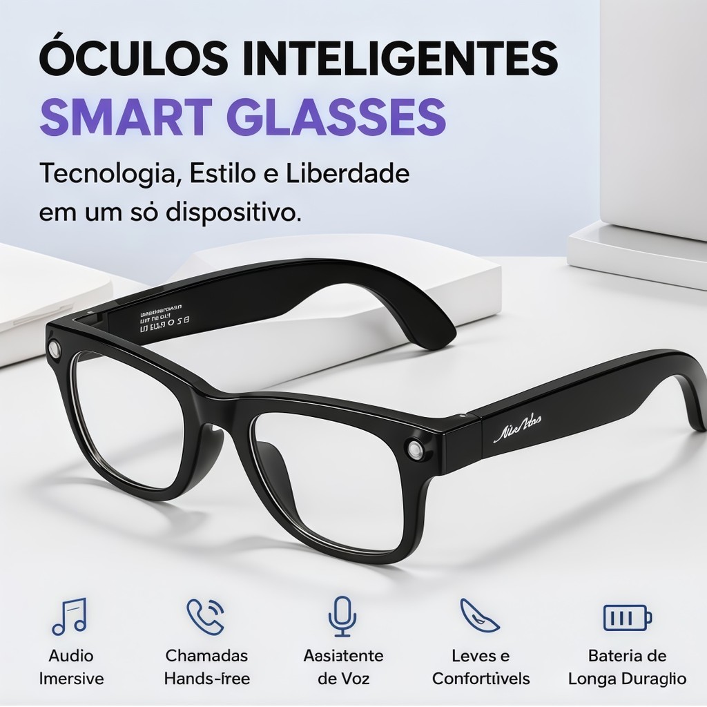 Óculos Inteligente Bluetooth 5.4 LED Estilo Moder