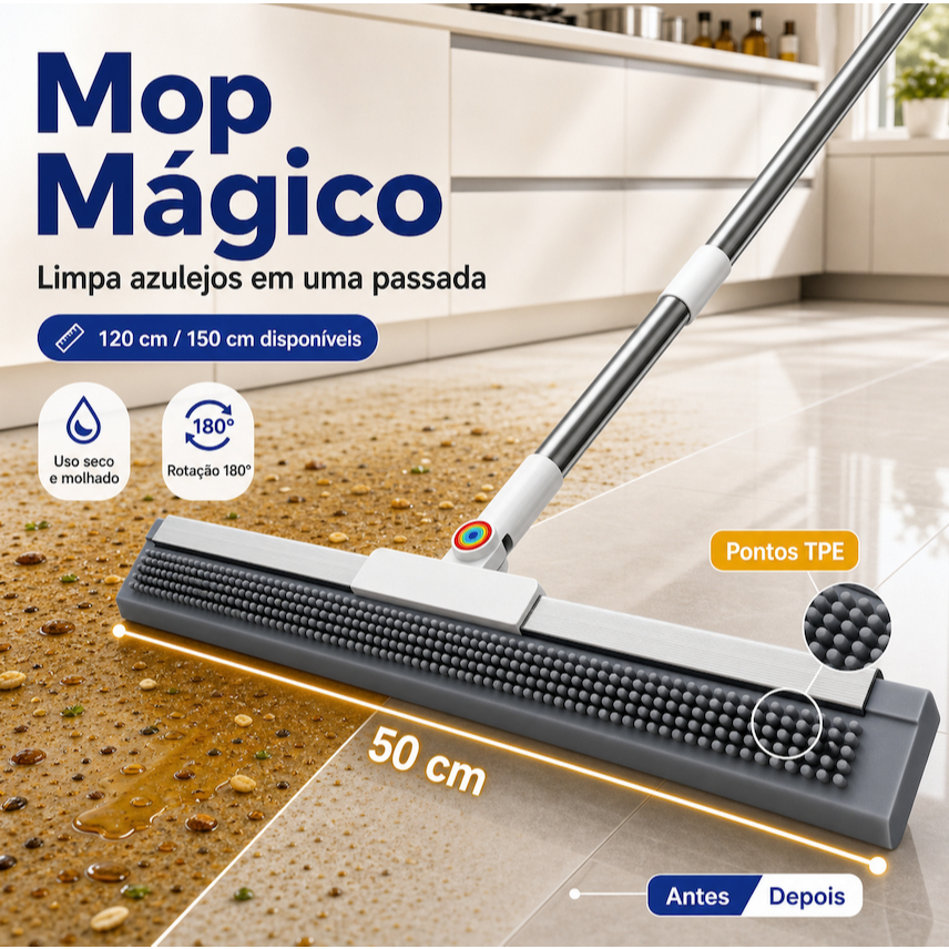 Mop Mágico Rodo de Silicone 50cm Pontos TPE Limpa