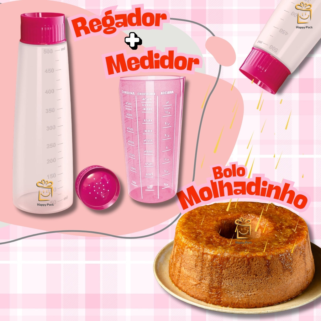Regador Bolo + Copo Medidor Rosa 570ml Bisnaga Ume
