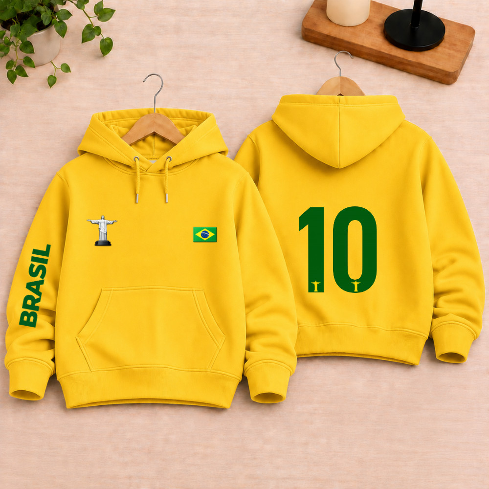 **Moletom Infantil Brasil Com Capuz Bolso Canguru