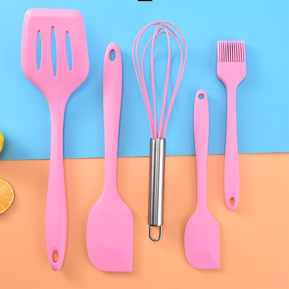 Kit 5 Peças Utensilios de Cozinha Silicone Colher