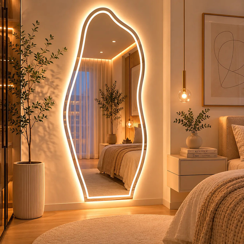 Espelho Grande Com Led Forte de 3 Cores e Botão T