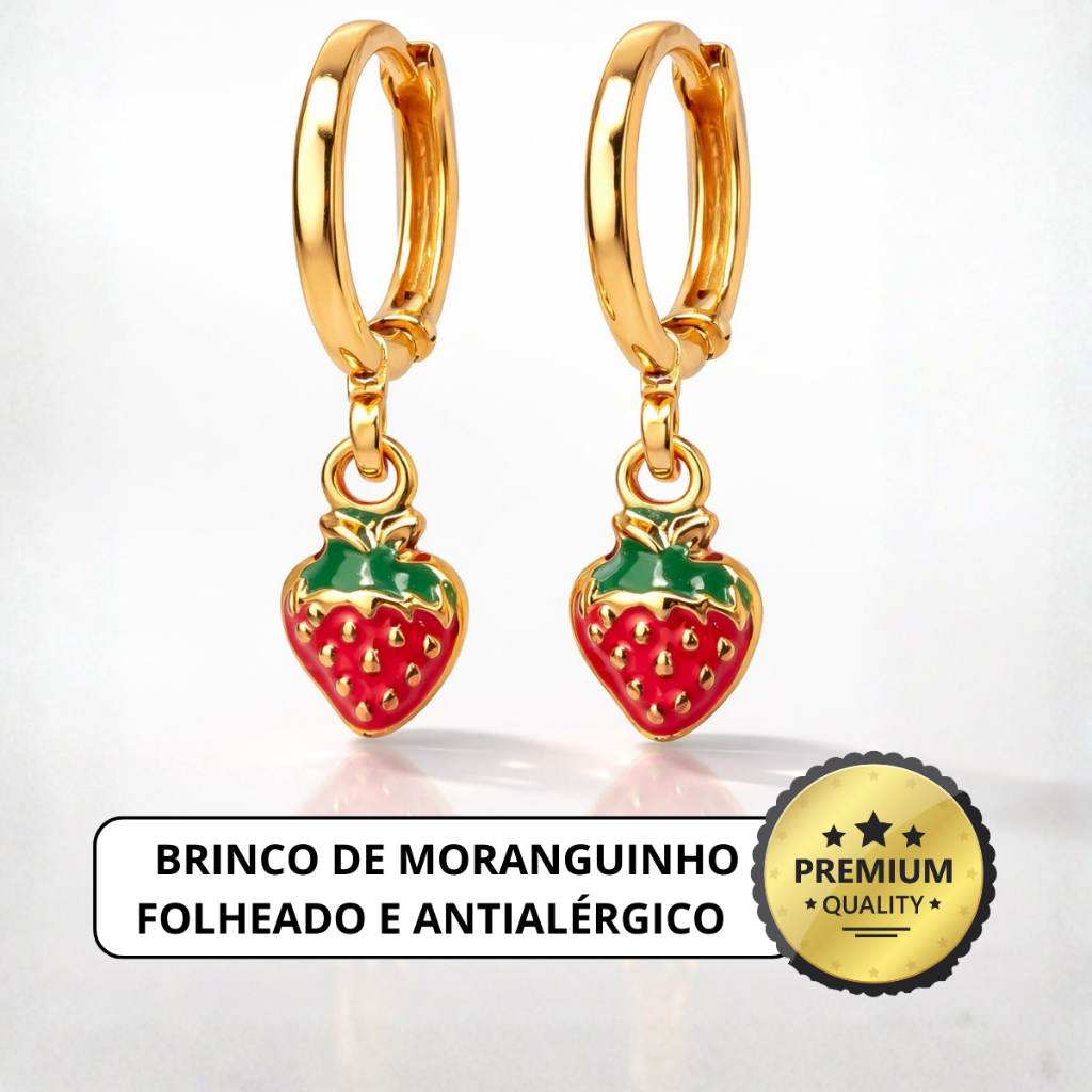 Brinco infantil Argolinha Morango Moranguinho Folh