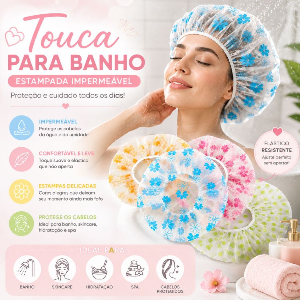 Toucas Para Banho Com Elástico Impermeável Tintu