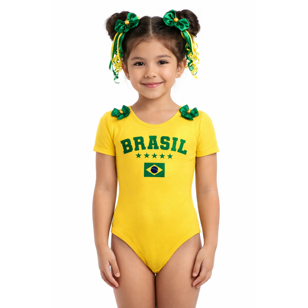 Body Amarelo Brasil Estampado em Suplex de Poliest