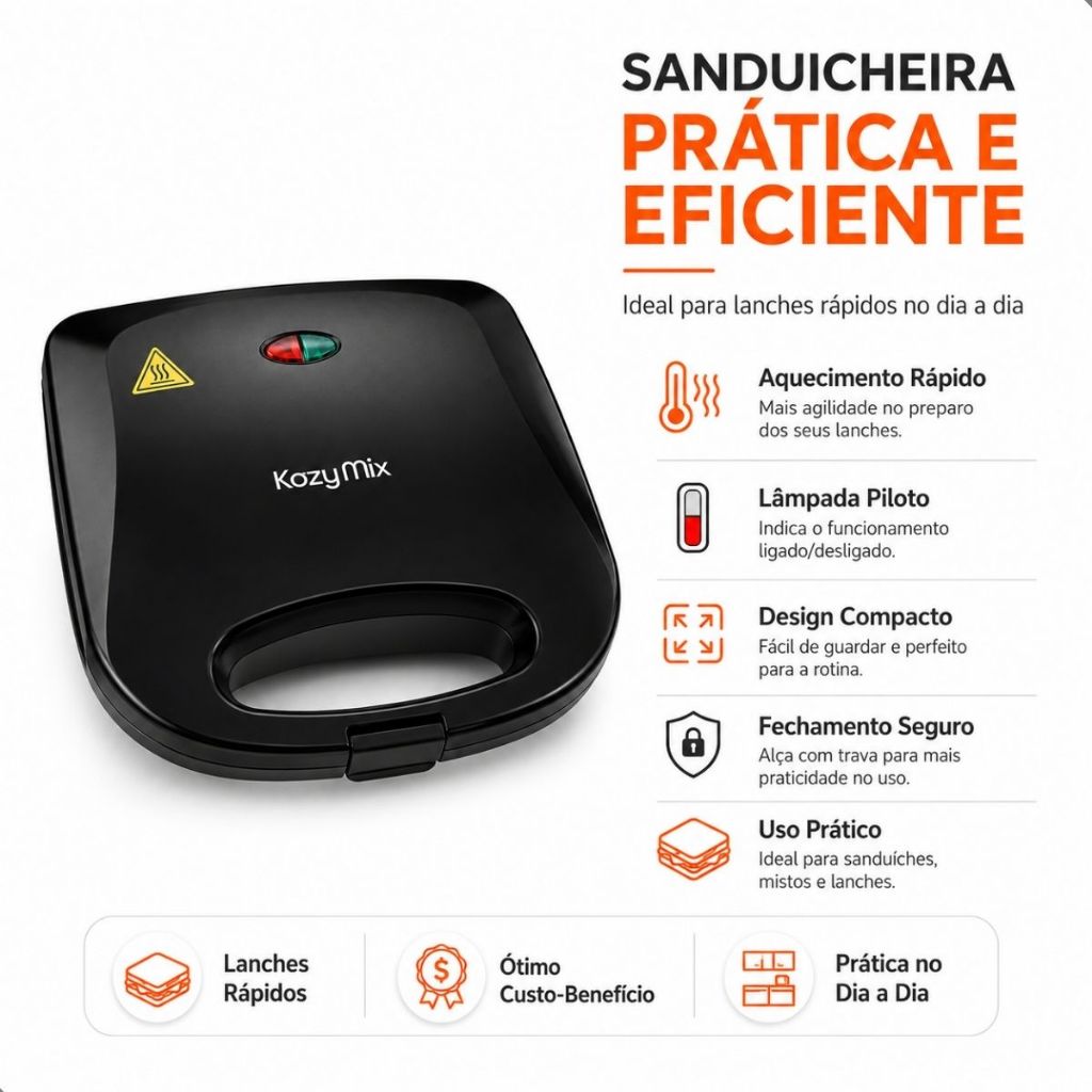 Sanduicheira Elétrica Para Lanches 127V Antiadere