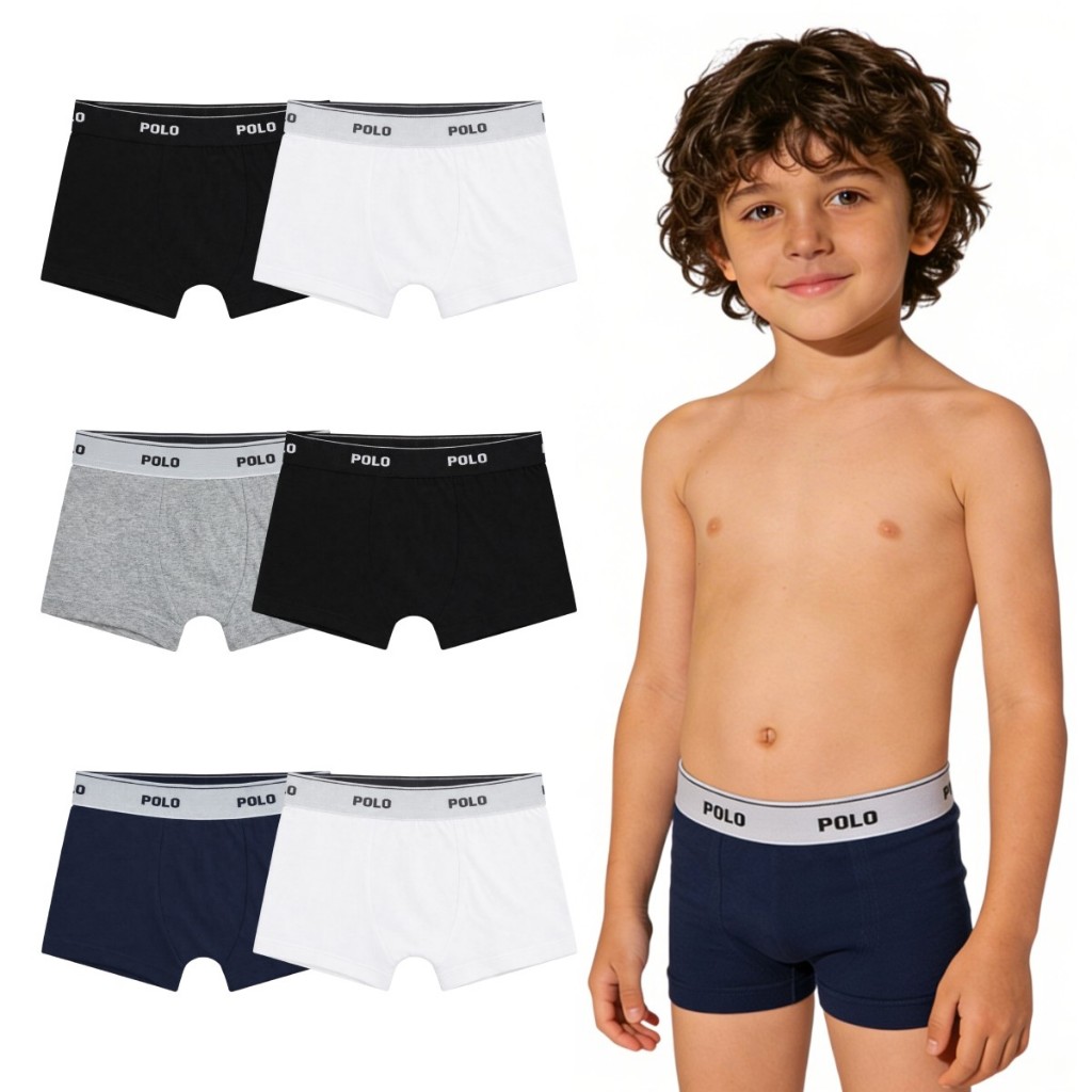 Kit 6 Cuecas Boxer Infantil Polo Cotton 100% Algod