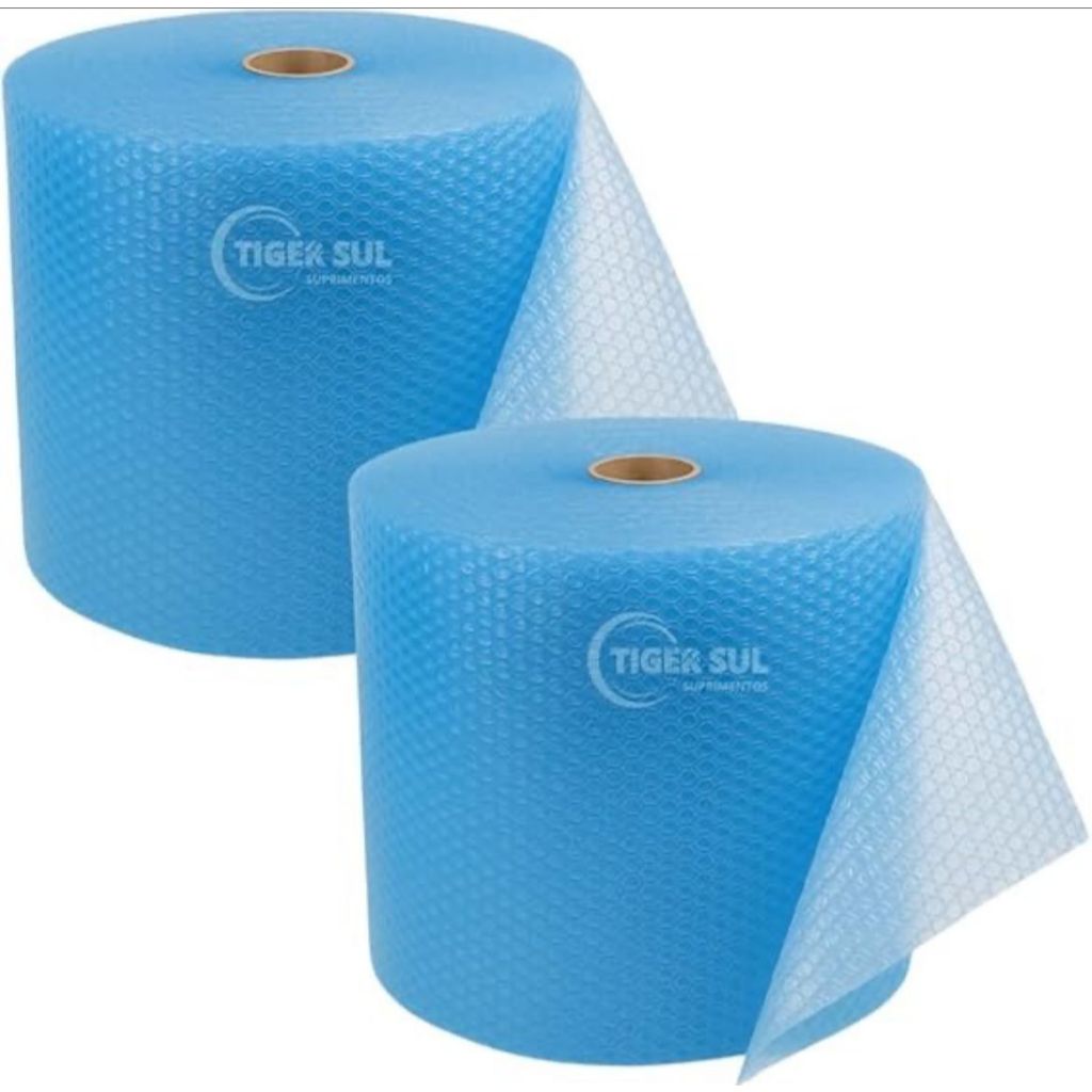 2 Rolos Plástico Bolha Azul 40cm x 100m  Extra Re