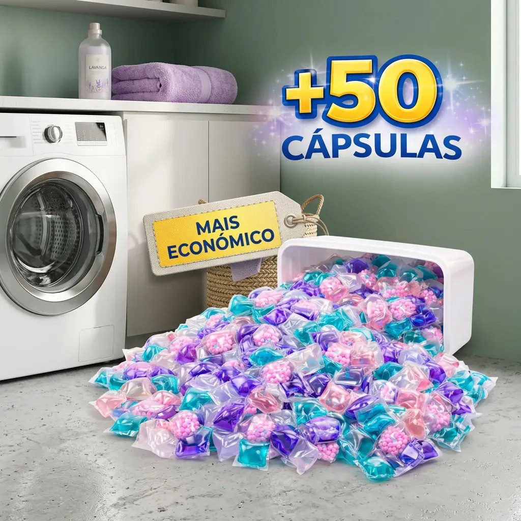 Kit 50 Cápsulas Para Lavagem Limpeza Roupas Macia