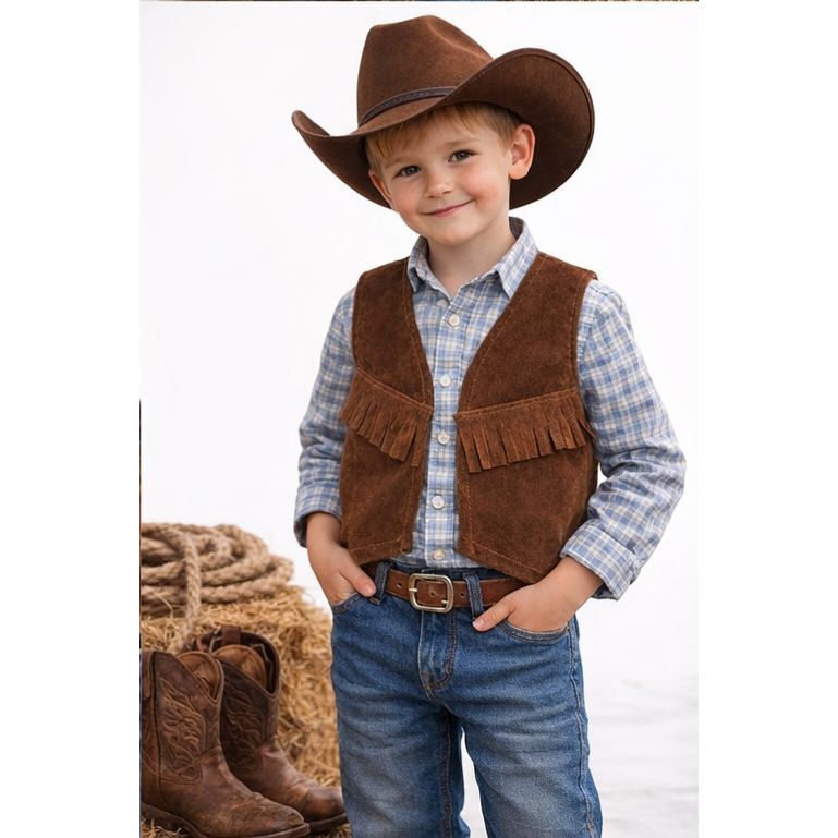 Colete Country Infantil Franja Camurça Estilo Cow