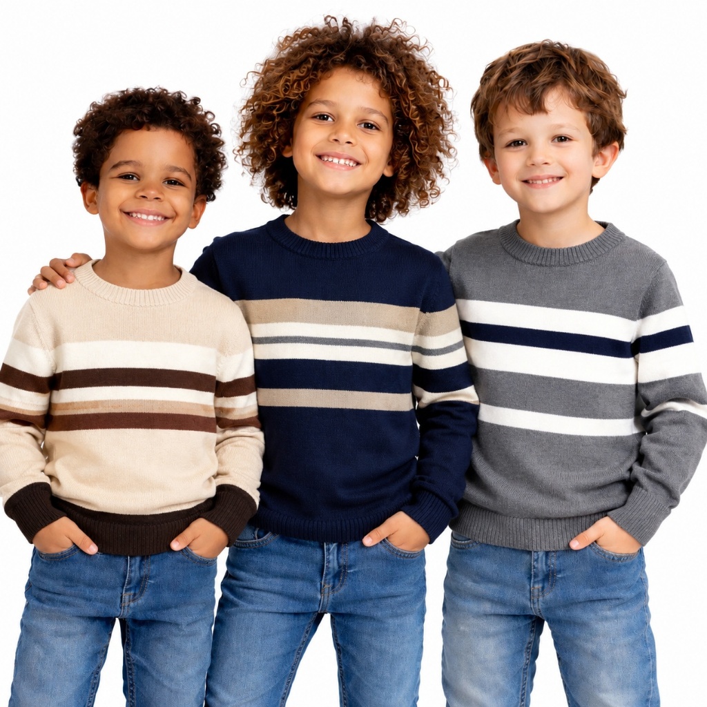 Kit 3 Blusa Tricot Suéter Infantil Listrado Menin