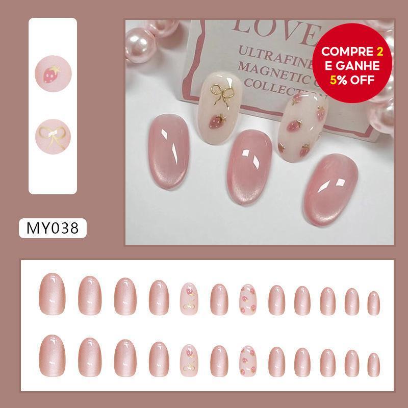 24 unhas postiça com cola jelly, design de olho d