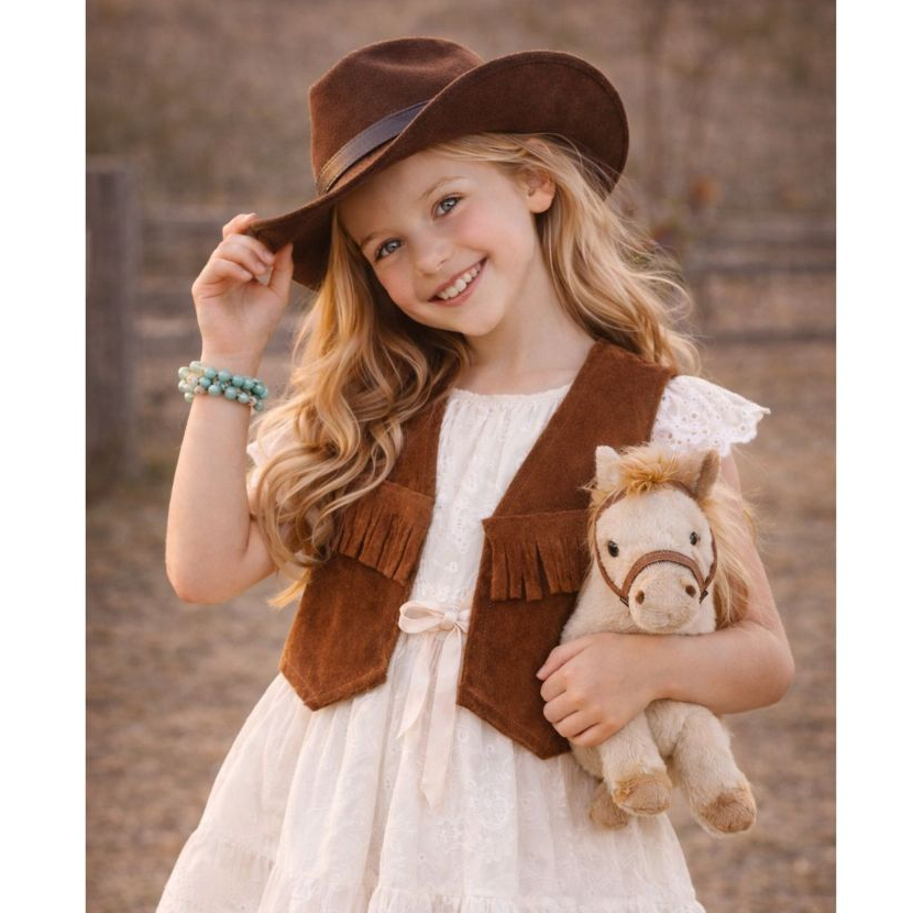 Colete Country Infantil Franja Camurça Estilo Cow