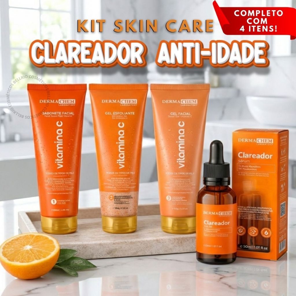Kit Skin Care Clareador Anti-Idade Vitamina C Derm