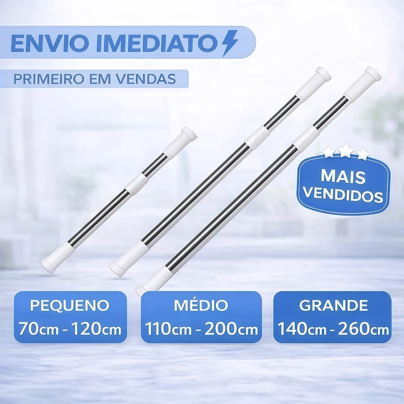 Varão de Parede Retrátil Extensível Inox Cortin