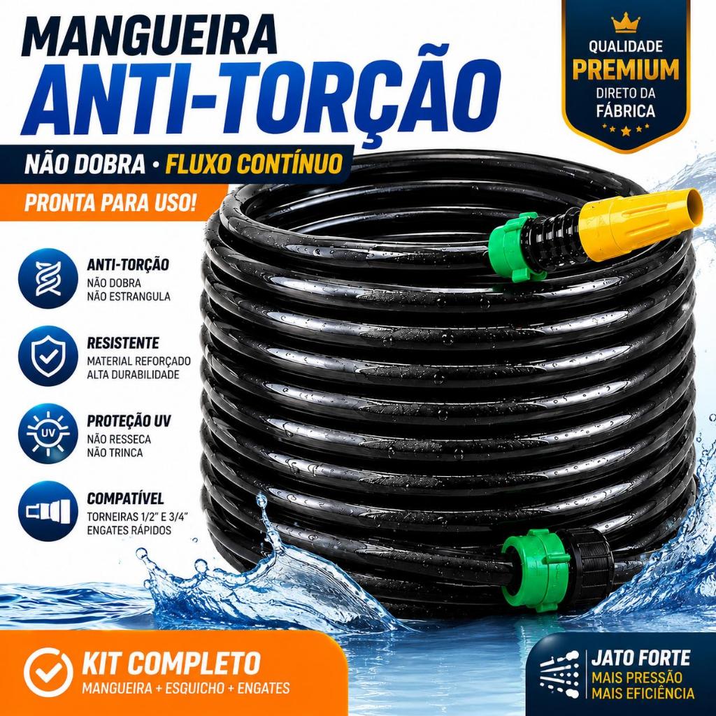 Mangueira de Jardim Anti-Dobras Reforçada Preta C