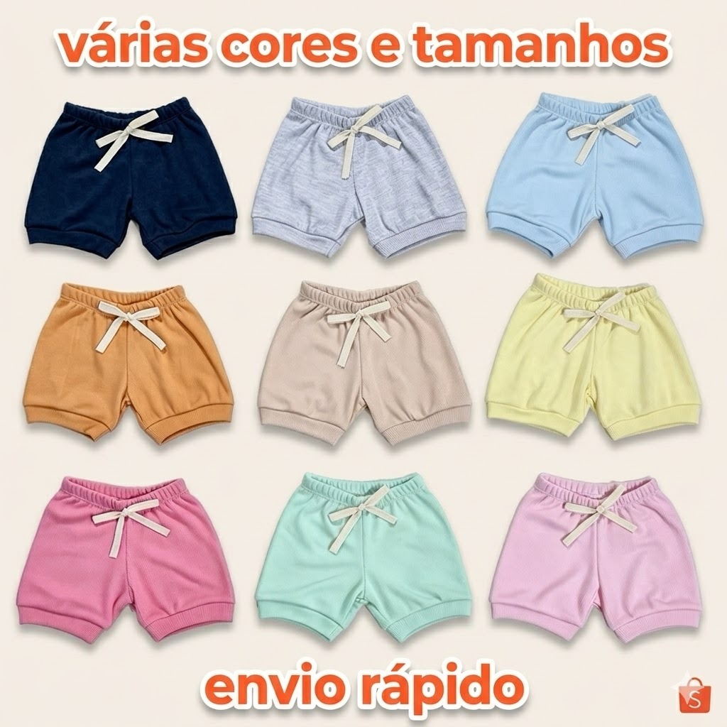 Short Bebê Tapa Fralda Algodão Canelado  Enxoval