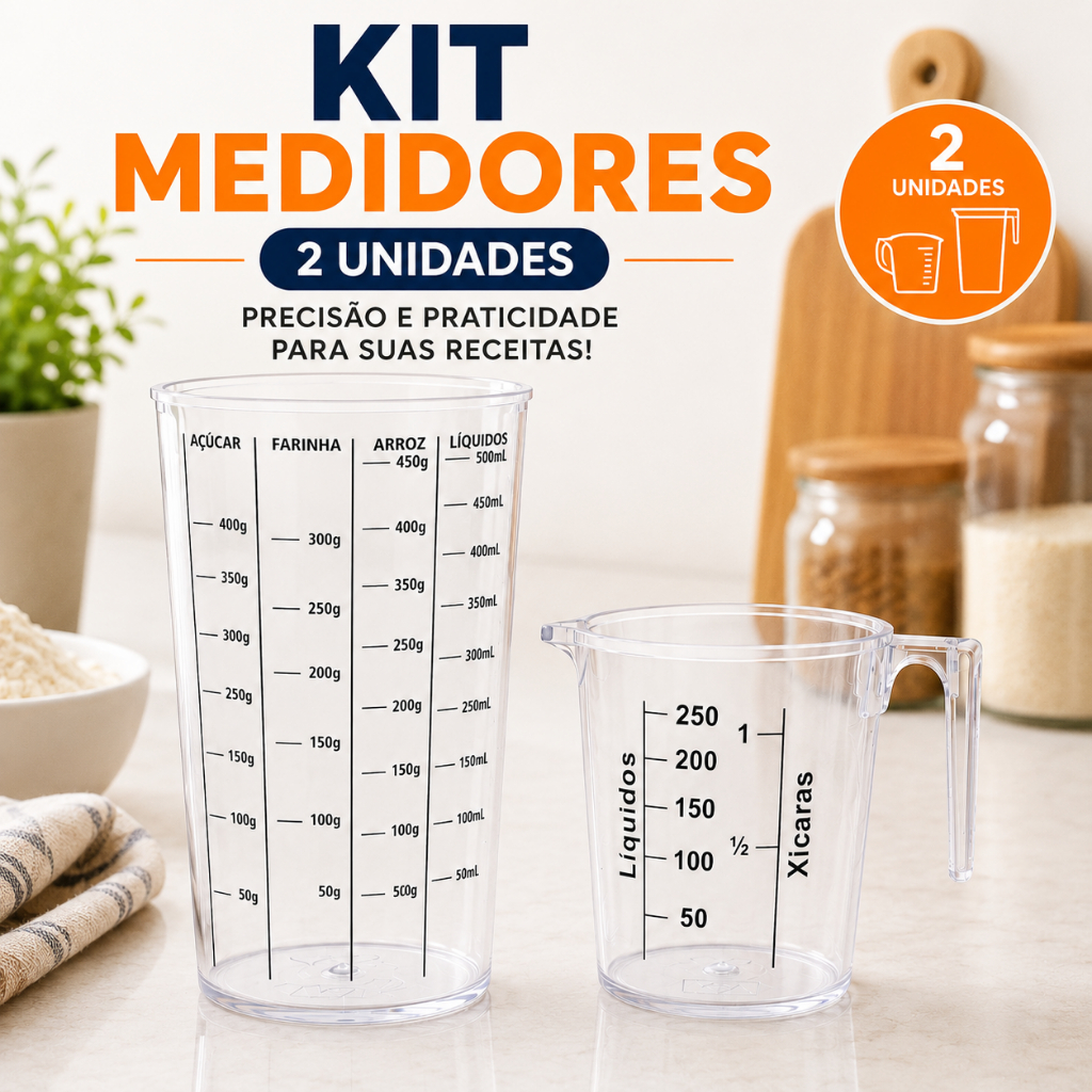 Kit Copo Medidor 500 Jarra medidora 250 ml Dosador