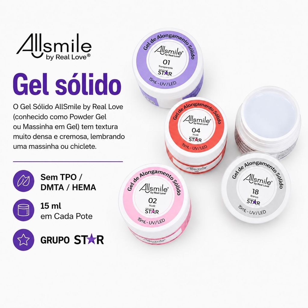 Gel Solido Molde F1 Alongamento Arte 3D AllSmile &